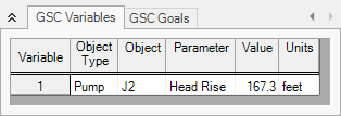 The GSC Variables tab of the Output window.